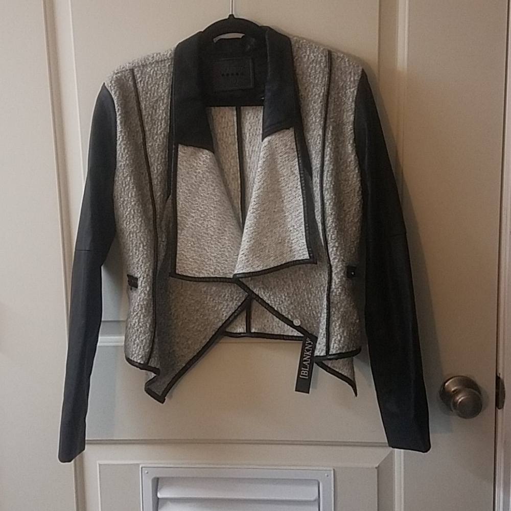Wrap It Up vegan leather and wool drape jacket